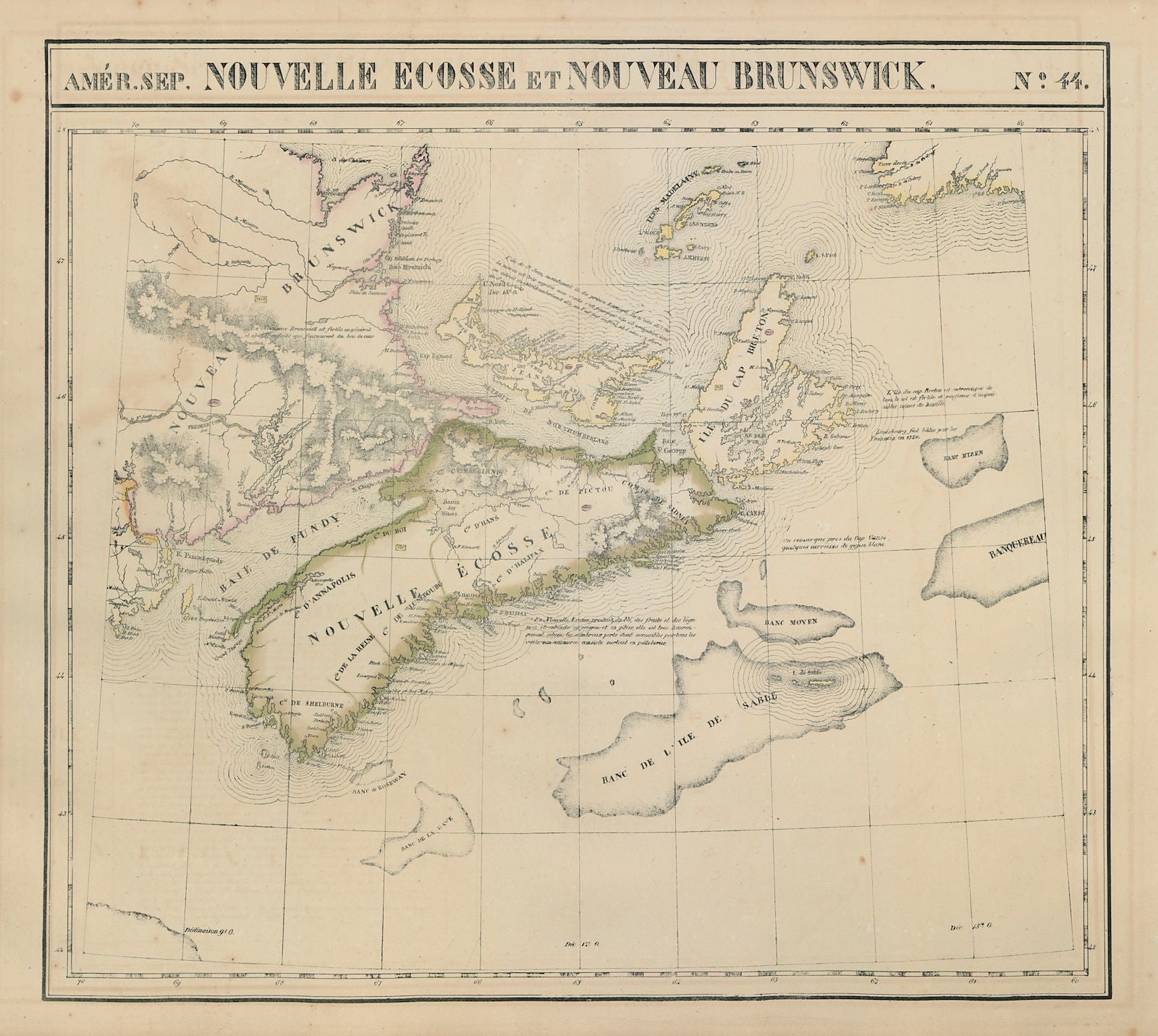 Amér. Sep. Nouvelle Écosse et Nouveau Brunswick #44 Canada VANDERMAELEN 1827 map
